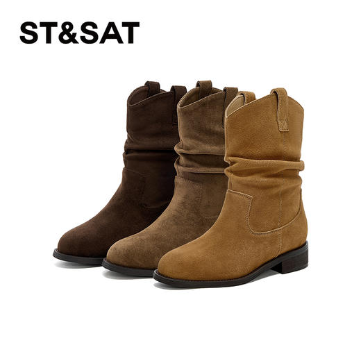 【绒里可选】星期六复古美拉德粗跟V扣堆堆靴SSD4116ECX 商品图12