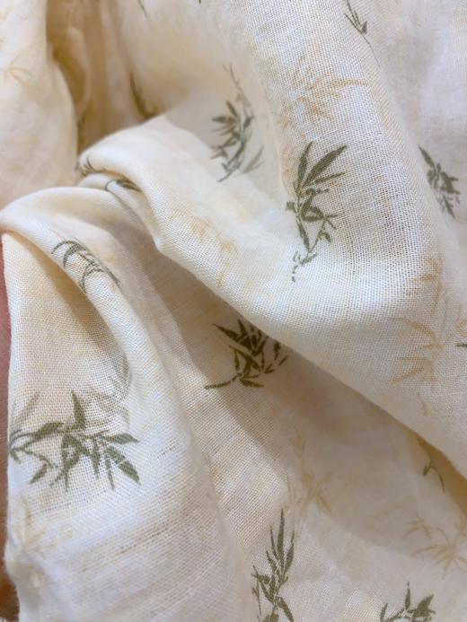 松植屋女款全棉水洗长袖长裤套装春秋双层纱布睡衣经典翻领与竹叶图案恬静素雅 商品图2