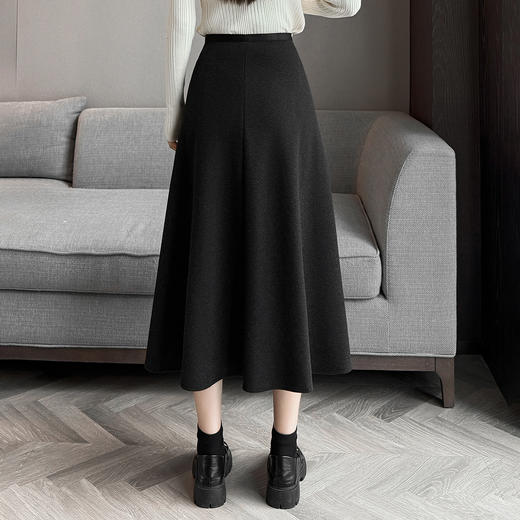 QYM M268-Y毛呢半身裙高腰A字裙厚款大摆长裙 商品图2