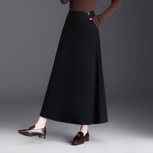 QYM M273-Y羊毛A字长裙时尚毛呢半身裙百褶高腰毛呢裙 商品图2