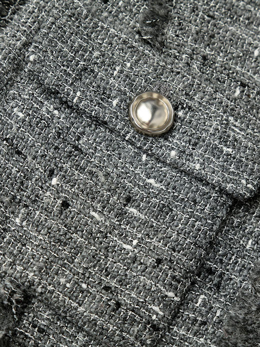 【夹棉】复古小香风粗花呢无袖马甲 秋冬流苏边金属扣装饰短款背心外套 商品图3