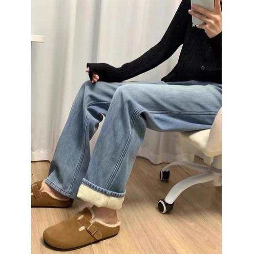 梨形身材神裤 一条过冬 不挑身材 腿型不好大胆入 简约直筒牛仔裤大码加绒加厚牛仔裤女2025冬季胖mm宽松高腰显瘦直筒阔腿拖地裤子 商品图2