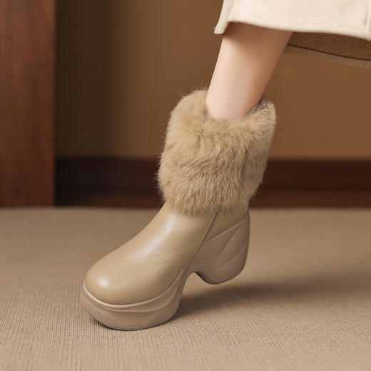 【预售5天】坡跟厚底马丁靴羊皮兔毛，侧拉链厚底加绒防水台短靴MWS1&N9851 商品图3