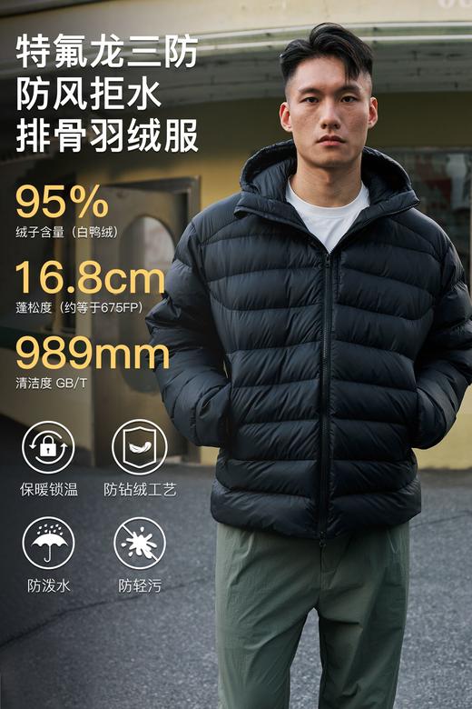 录士LUSHISI御寒主题保暖宽松连帽户外防风三防95绒排骨羽绒服 商品图5