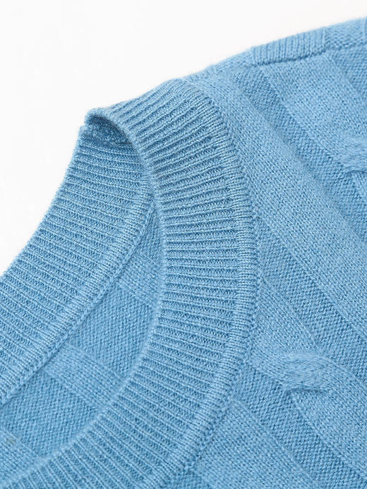 浅蓝色圆领麻花针织衫 秋冬个性破洞设计长袖套头毛衣上衣 商品图3