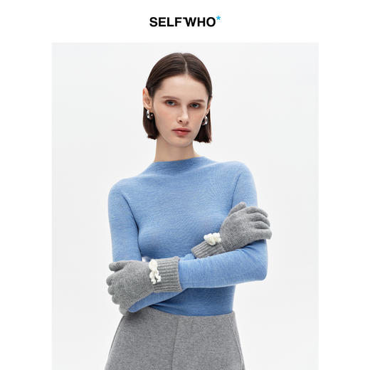 SELFWHO绵羊毛可拆卸珊瑚装饰手套女2025冬新款保暖分指触屏手套 商品图0