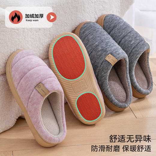 秋冬保暖棉拖鞋踩屎感棉拖鞋男士秋冬季室内家居静音保暖加绒防滑防臭毛拖鞋男式棉鞋 商品图3