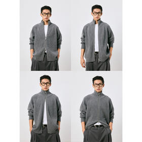 棉仓3671026008-【格雷象限】羊毛羊绒立领拉链针织开衫厚款鱼鳞针毛衣