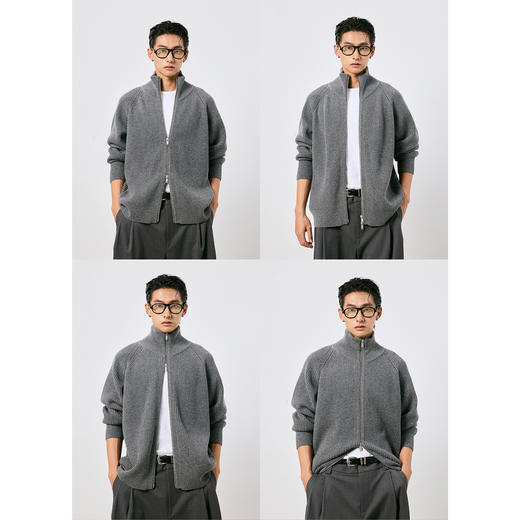 棉仓3671026008-【格雷象限】羊毛羊绒立领拉链针织开衫厚款鱼鳞针毛衣 商品图0