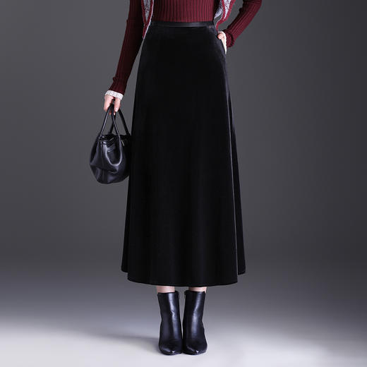 QYM M258-Y丝绒裙高腰半身裙遮胯中长款A字裙 商品图0