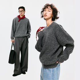 棉仓3671026007-【莫奈花园】美利奴全羊毛花纱套头毛衣男针织衫