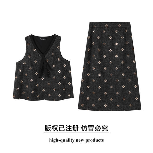 奢姿大码女装2025秋季减龄蝴蝶结亮片时尚两件套胖妹妹小香风套装9954953895A 商品图0