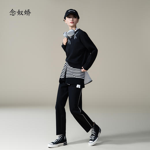 【商场同款】CNT4980 “漫步运动裤”  上松下紧设计修饰大腿显瘦舒适 侧缝白色牙边运动裤 好穿搭黑色休闲裤 商品图7