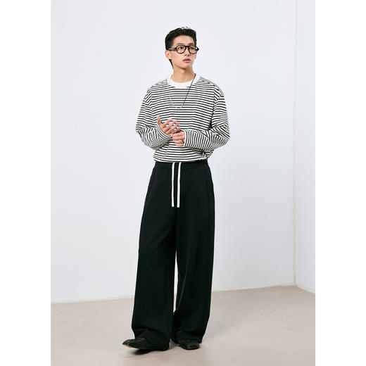 棉仓3661018003-450G重磅纯棉直筒阔腿卫裤男炒雪花水洗黑 商品图3