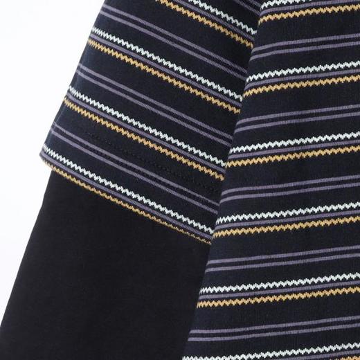 T4929SDSA秋冬新款痞帅男装韩系撞色条纹圆领假两件长袖T恤休闲上衣 商品图3