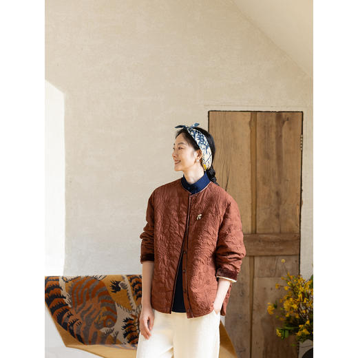 牧衣游原创 虎与花绗缝机绣60支棉衣外套宽松复古文艺棉服 云间客 商品图1