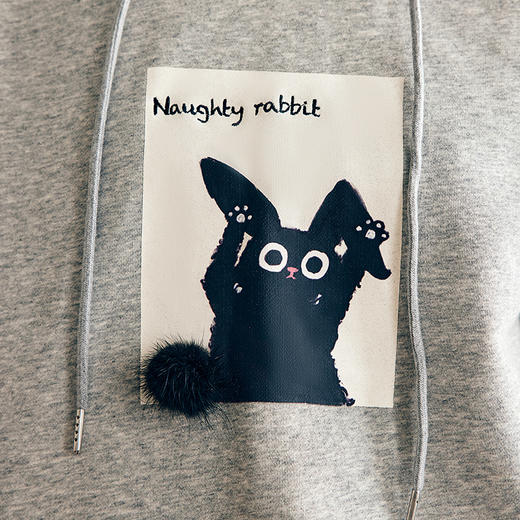 OLrain欧芮儿法式灰色连帽印花套头卫衣女秋季2025新款宽松上衣 商品图1