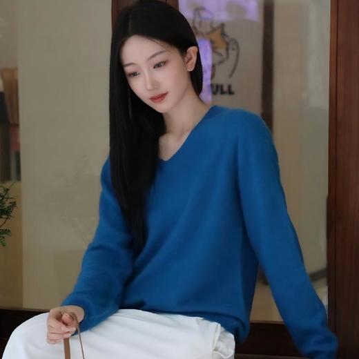 miu*iu同款 SUSX细闪拉毛孔雀蓝无缝一体羊绒羊毛针织衫（下单3-7天发货） 商品图0