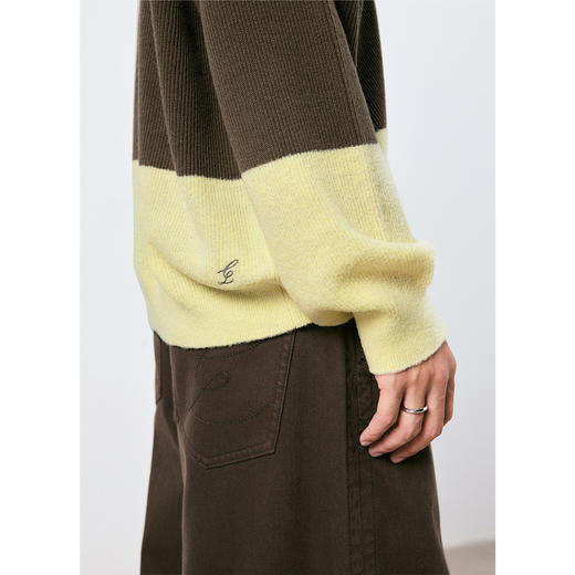 棉仓3671026003-【微醺时刻】条纹polo领毛衣男秋季宽松落肩羊毛衫 商品图1