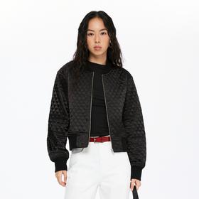 oneup菱形格拉链夹棉棒球服