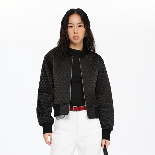 oneup菱形格拉链夹棉棒球服 商品图0