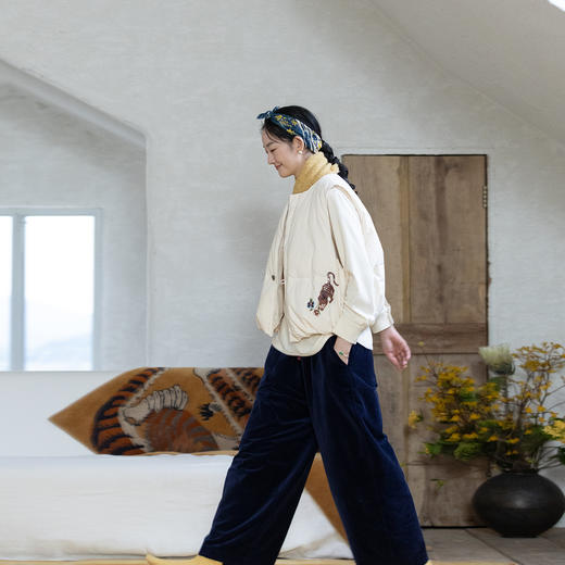 牧衣游原创 刺绣60支棉红嘴雁羽绒马夹蓬松保暖宽松百搭开衫 轻语 商品图0