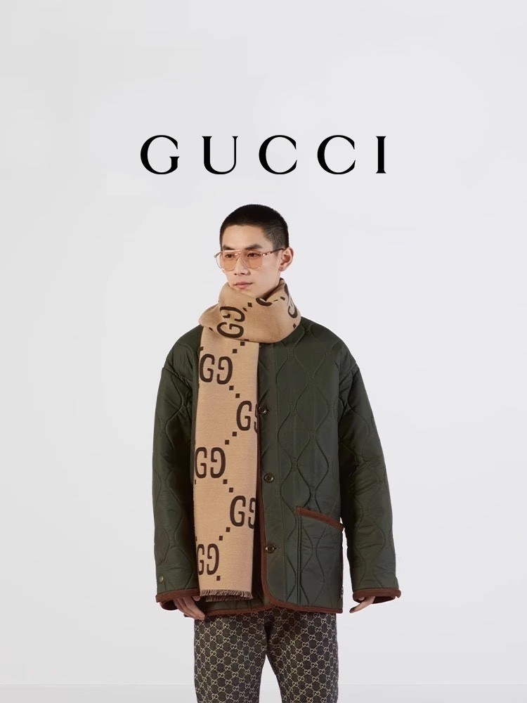 GUCCI  古驰双G提花羊毛双面围巾