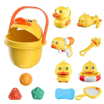 欣格宝宝洗澡玩具儿童戏水花洒小黄鸭子浴室泡澡神器带收纳桶12件套 商品图2