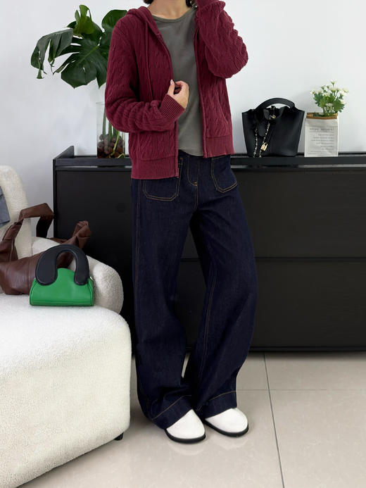 会员福利【舒适主义~垂坠/挺括】拉夏贝尔/La Chapelle高腰明线阔腿牛仔裤宽松设计感百搭显瘦直筒长裤 商品图9