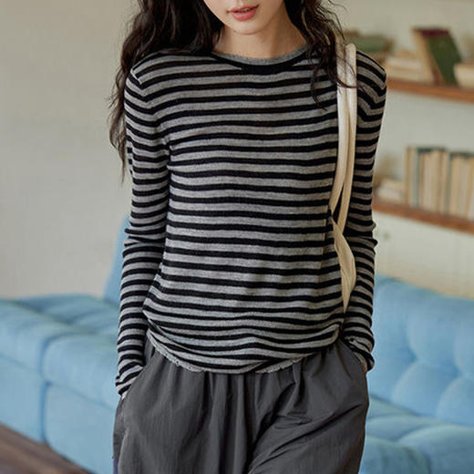 馥迦复古经典条纹修身针织衫 商品图3