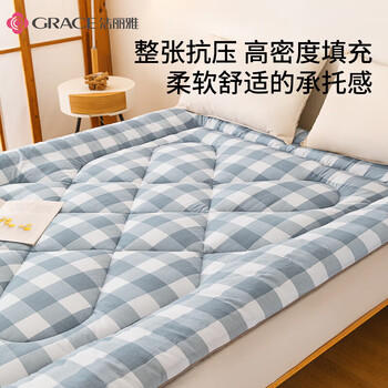 洁丽雅（Grace）床褥软垫舒适透气软垫四季可折叠防滑垫双人床褥1.5米床蓝格 商品图0