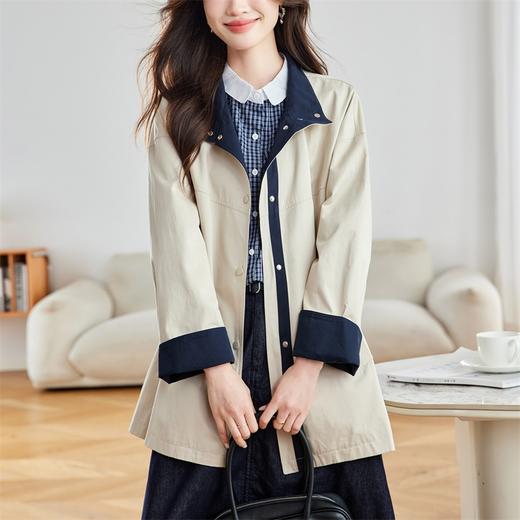 馥迦高级感撞色立领中长款风衣 商品图3