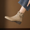 【预售5天】巨软羊皮中跟短靴女秋冬季法式粗跟小踝靴显瘦圆头后拉链靴子YF&A90102 商品缩略图0