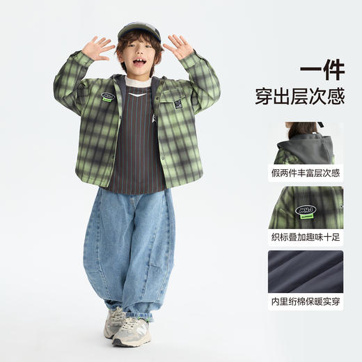 漫画家【格子假两件】儿童外套冬新品男女假两件防水耐磨衬衫外套 商品图2