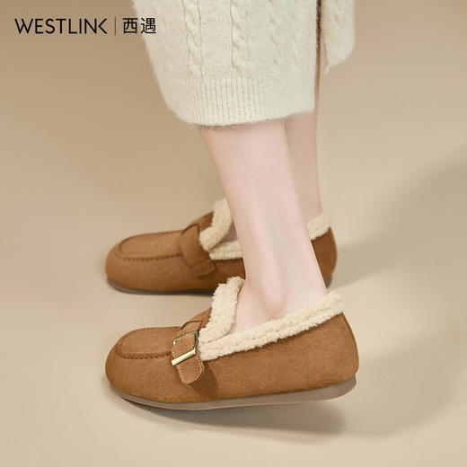 西遇毛毛勃肯鞋女新款冬季加厚保暖雪地靴棉鞋平底加绒乐福鞋V2257290 商品图3