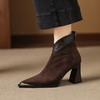【预售5天】法式短靴女粗跟秋冬后拉链棕色气质高跟马丁靴显瘦V口瘦瘦靴DPJ&7178 商品缩略图0