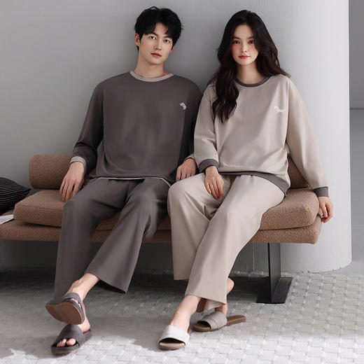 情侣睡衣女拉架棉长袖长裤套装秋季薄款运动休闲宽松可外穿家居服  JL-NQT9057/NQT8057 商品图3