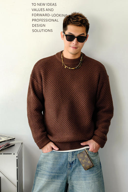 徐太浪【设计感 菠萝纹】纯色美式毛衣男秋冬休闲内搭针织衫上衣 商品图4