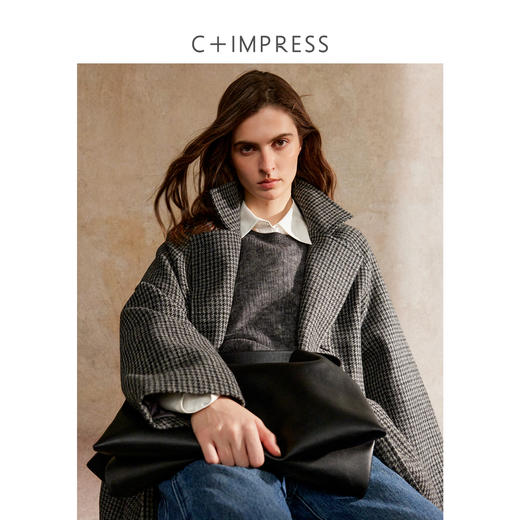 羊毛复古格纹两穿领子新款毛呢大衣 商品图1