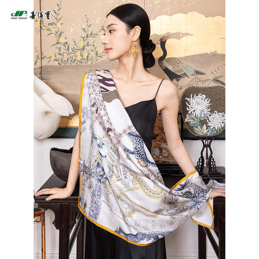 喜得宝文创丝巾《臻璨·双面喷斜纹大方巾》杭州丝绸100%桑蚕丝素绉缎 商品图3