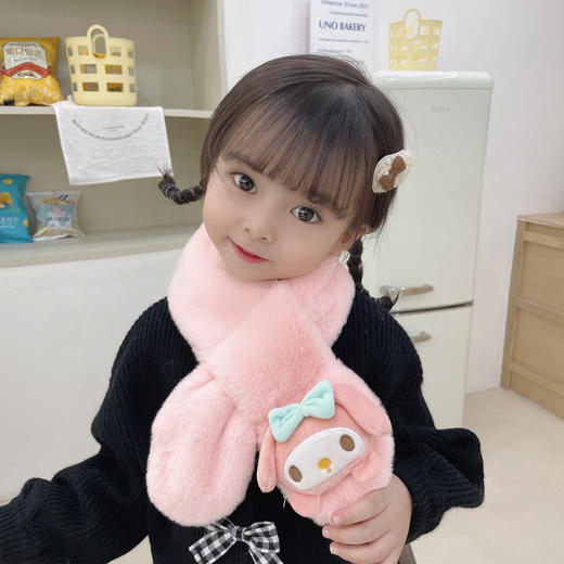 75*10cm【不掉毛不掉色❗️软萌亲肤又保暖】秋冬季纯色儿童围巾卡通可爱玉桂狗加厚保暖男女童仿兔毛护颈脖套。hb 商品图0