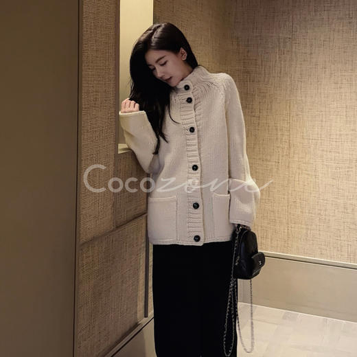 COCO ZONE 刘一一 "手作毛衣"羊毛混纺单排扣毛织上衣 CD1A1531 商品图0
