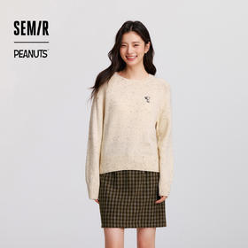 森马史努比系列毛衣女冬彩点含羊毛插肩袖绣花圆领套头衫温柔毛衫