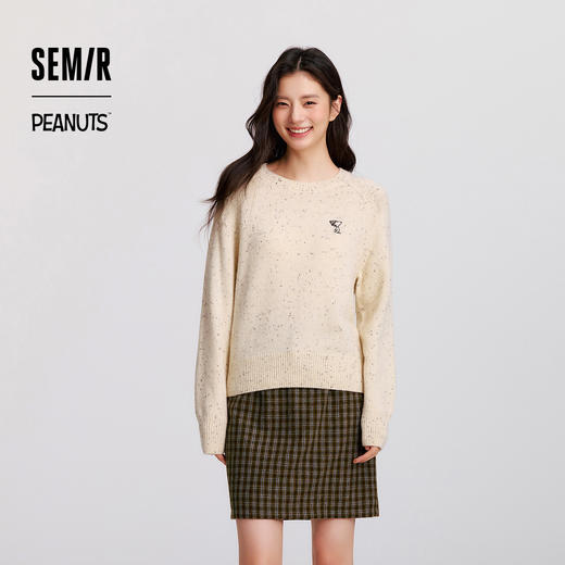森马史努比系列毛衣女冬彩点含羊毛插肩袖绣花圆领套头衫温柔毛衫 商品图0