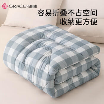 洁丽雅（Grace）床褥软垫舒适透气软垫四季可折叠防滑垫双人床褥1.5米床蓝格 商品图2