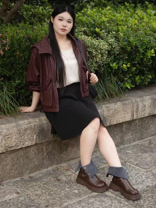 一周发货【2穿 棕色中筒靴】3-4cm跟高，34-43码！正码正拍！有薄绒和不加绒两款选择，鞋面皮面pu皮，鞋底pvc发泡材质，整体轻盈 商品图2