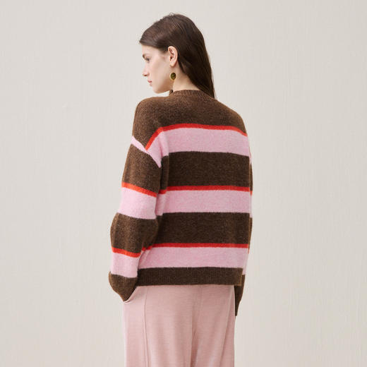 谜底圆领套头针织衫长袖2025年冬季新品宽松条纹亲肤女254MZ1906 商品图2