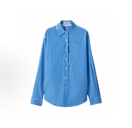 MIU-SK 毛边剪裁府绸长衬衫 商品图0