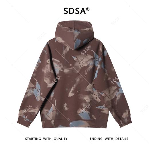 SDSA男士秋冬新款痞帅男装潮牌扎染割破抽绳连帽卫衣复古套头上衣 商品图5