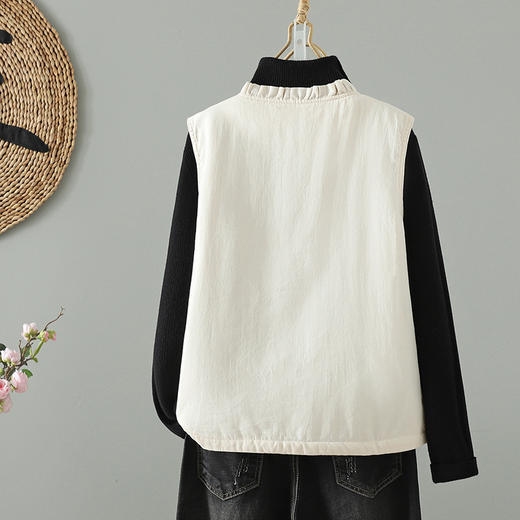 GYH 3753复古木耳边V领对襟盘扣无袖薄棉马甲 商品图2